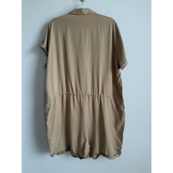 Umgee Women’s Taupe Button Drawstring Waist Cuffed Hem Romper Plus Size XL NEW - Picture 5 of 13